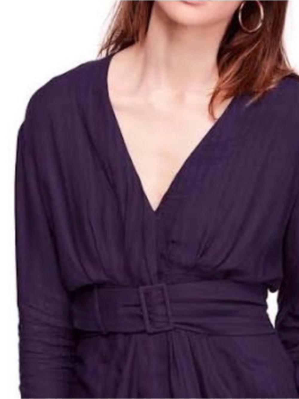 Free People Deep Purple V-Neck Belted Long Sleeve Top
